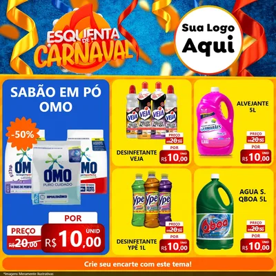Modelo de Rede Social para Feed Facebook com o tema Esquenta de Carnaval para Produtos de Limpeza
