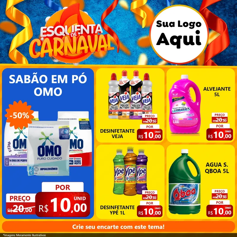 Modelo de Rede Social para Feed Facebook com o tema Esquenta de Carnaval para Produtos de Limpeza