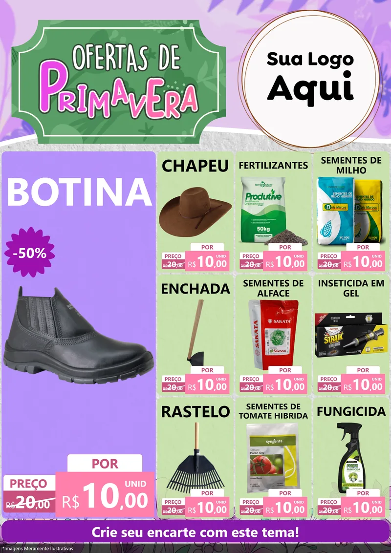 Modelo de Encarte para Encarte A4 Vertical com o tema Ofertas de Primavera para Agropecuária