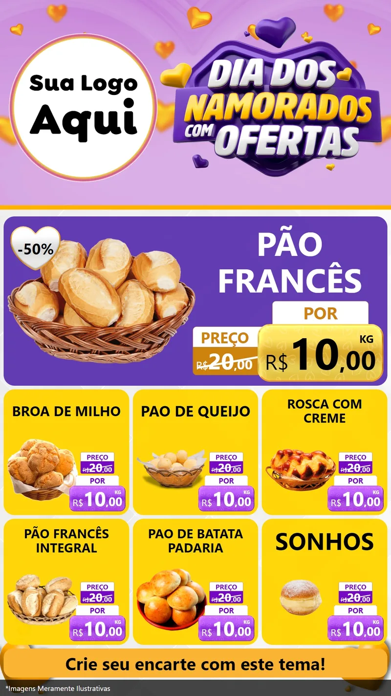 Modelo de Rede Social para Stories com o tema Dia Dos Namorados Com Ofertas para Padaria
