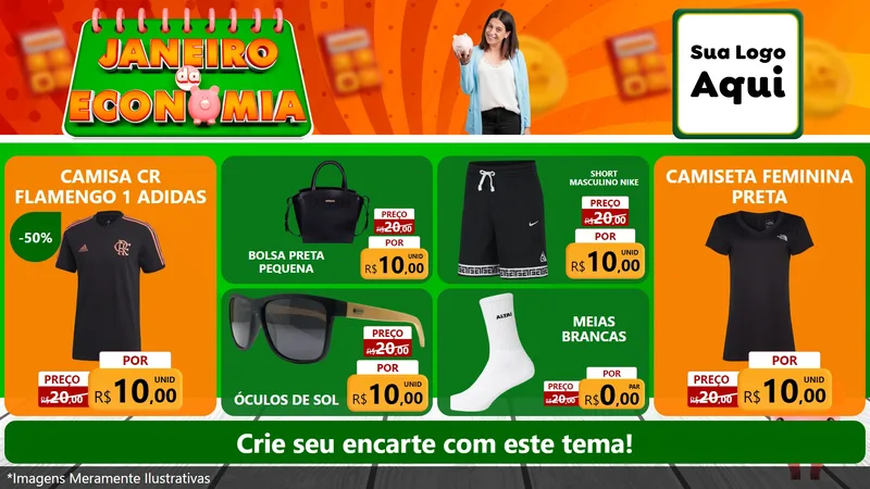 Modelo de TV para TV Horizontal com o tema Janeiro da Economia para Roupas e acessórios