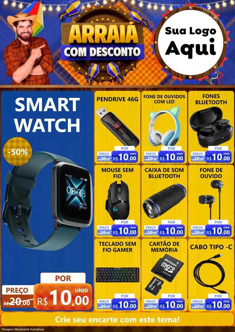 Modelo de Encarte para Encarte A4 Vertical com o tema Arraiá Com Desconto para Informática