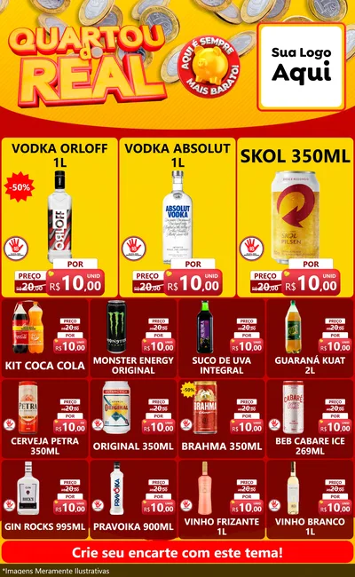 Modelo de Encarte para Encarte Grande com o tema Quartou do Real para Distribuidora de bebidas