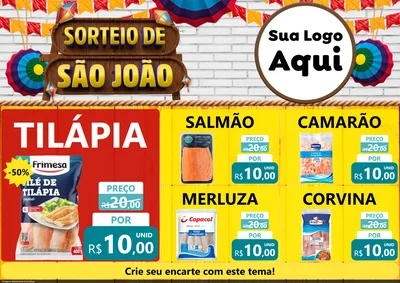 Modelo de Encarte para Encarte A4 Horizontal com o tema Sorteio de São João para Peixaria