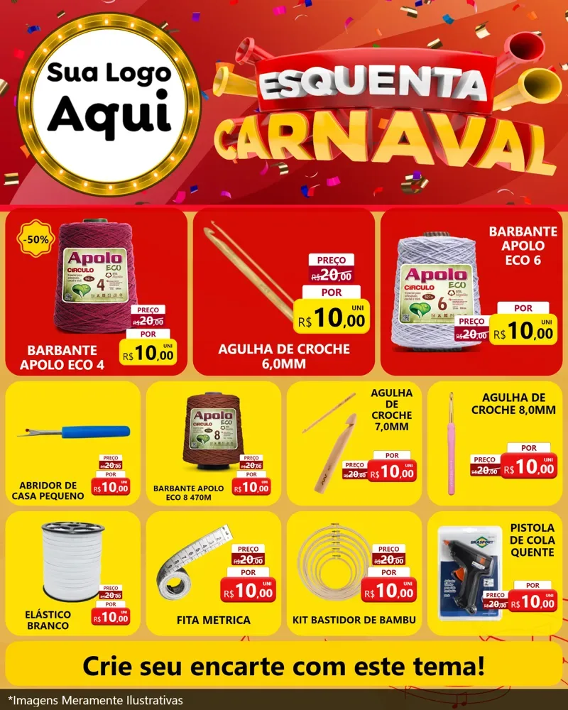 Modelo de Rede Social para Feed Instagram com o tema Esquenta Carnaval para Armarinho e Aviamentos