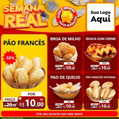 Modelo de Rede Social para Feed Facebook com o tema Semana do Real para Padaria