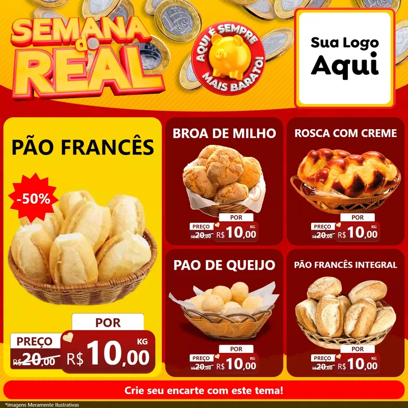 Modelo de Rede Social para Feed Facebook com o tema Semana do Real para Padaria