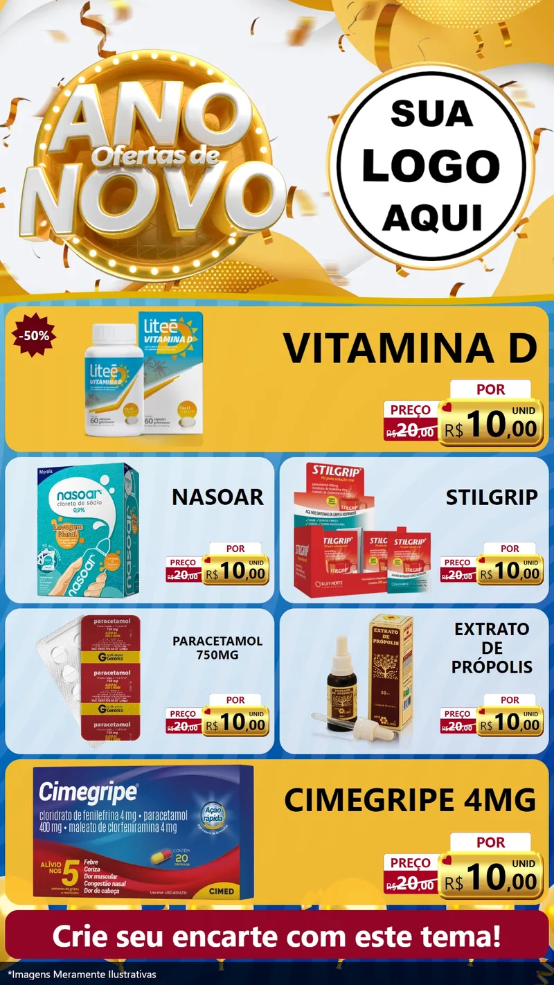 Modelo de TV para TV Vertical com o tema Ofertas de Ano Novo para Farmácia