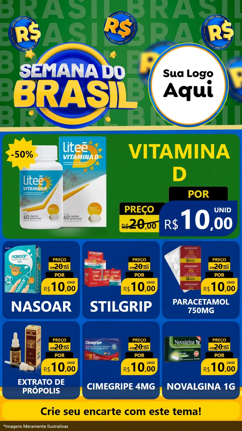 Modelo de Rede Social para Stories com o tema Semana Do Brasil para Farmácia