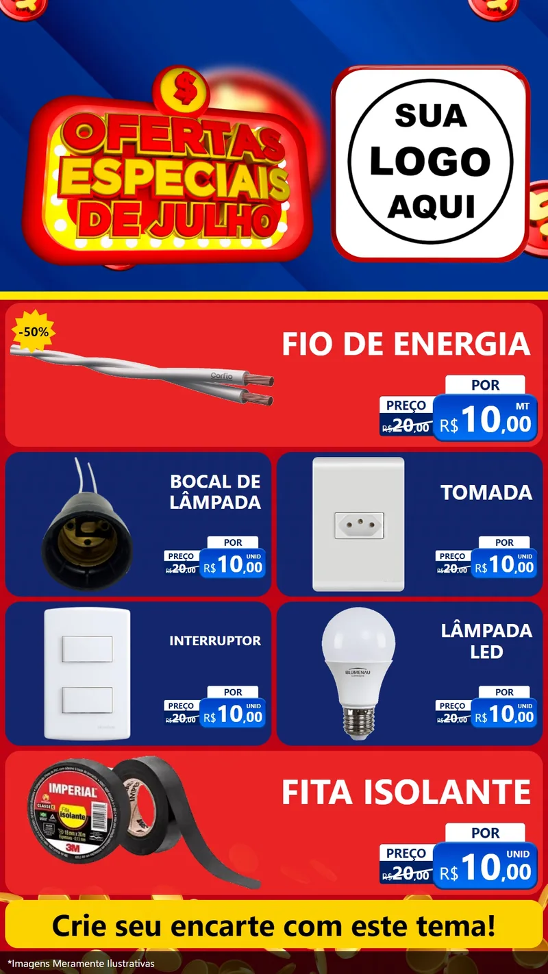 Modelo de TV para TV Vertical com o tema Ofertas Especiais de Julho para Materiais Elétricos