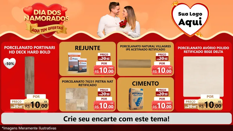 Modelo de TV para TV Horizontal com o tema Dia dos Namorados - Aqui Tem Ofertas para Pisos e revestimentos