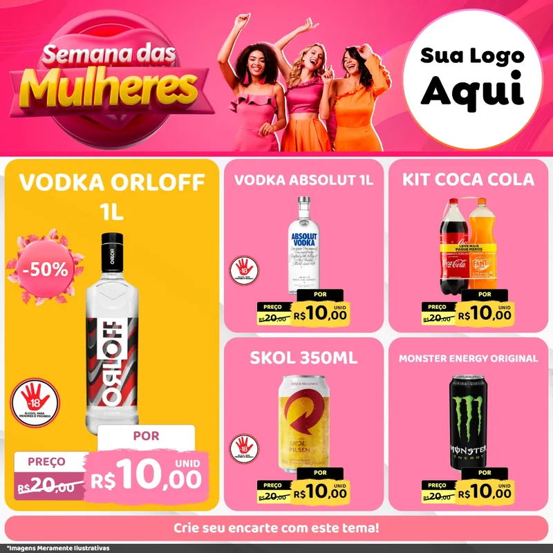Modelo de Rede Social para Feed Facebook com o tema Semana das Mulheres para Distribuidora de bebidas