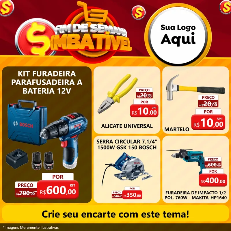 Modelo de Rede Social para Feed Facebook com o tema Fim de Semana Imbatível para Maquinas e Ferramentas