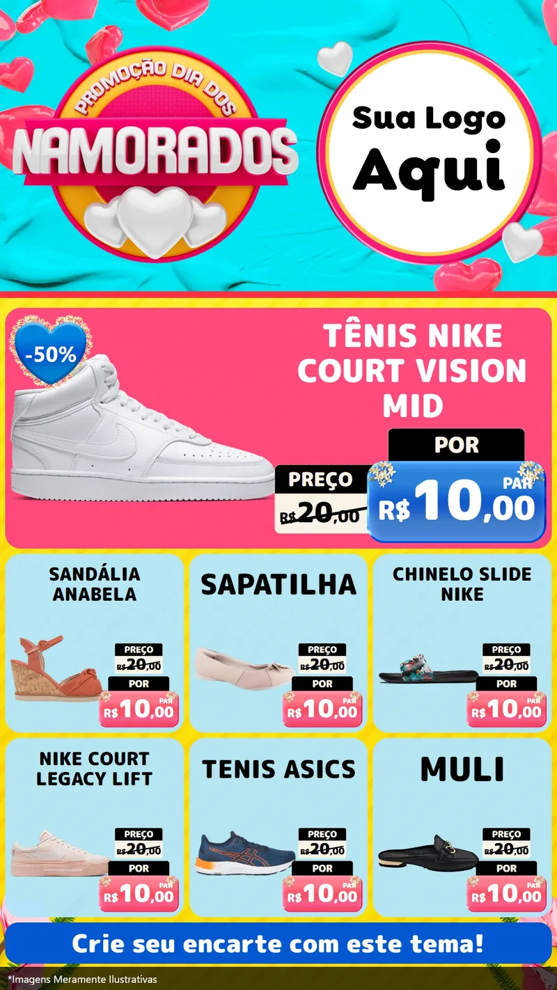 Modelo de Rede Social para Stories com o tema Promoção Dia dos Namorados para Calçados