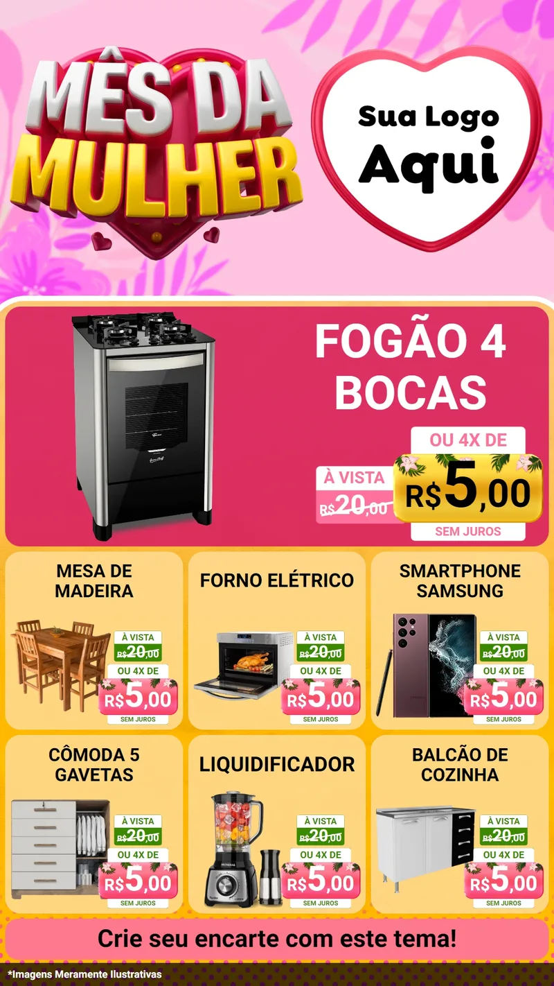 Modelo de Rede Social para Stories com o tema Mês da Mulher para Móveis e Eletro