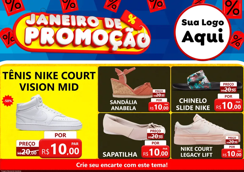 Modelo de Encarte para Encarte A4 Horizontal com o tema Janeiro de Promoção para Calçados