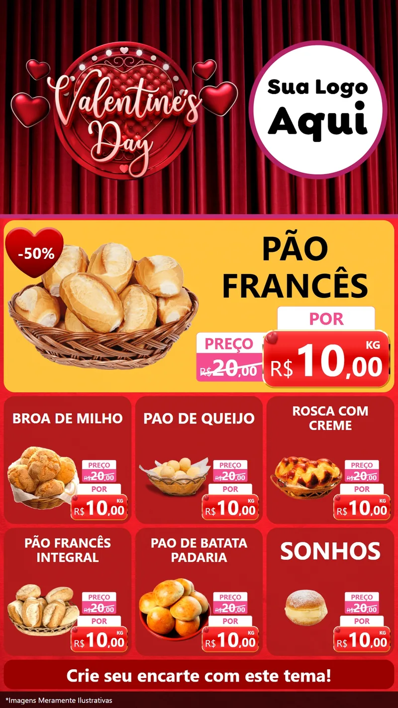 Modelo de Rede Social para Stories com o tema Valentine's Day para Padaria