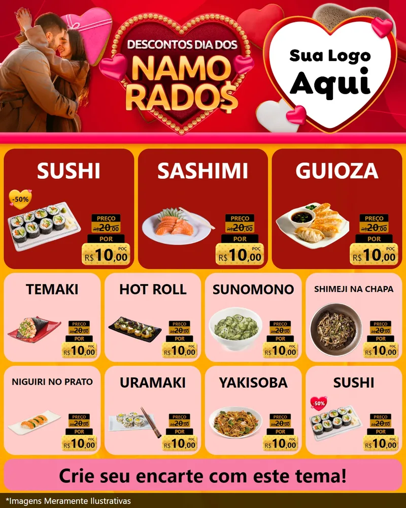 Modelo de Rede Social para Feed Instagram com o tema Descontos Dia dos Namorados para Comida japonesa