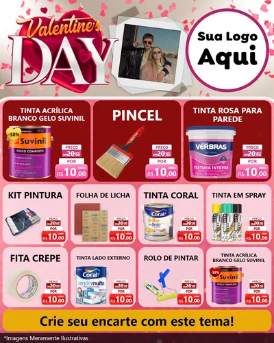 Modelo de Rede Social para Feed Instagram com o tema Valentine's Day para Tintas e Ferramentas