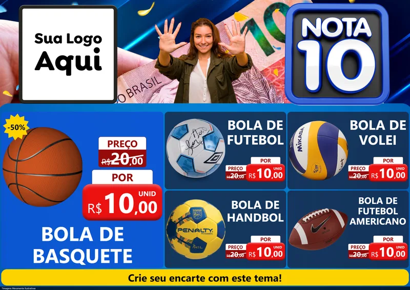 Modelo de Encarte para Encarte A4 Horizontal com o tema Nota 10 para Artigos Esportivos