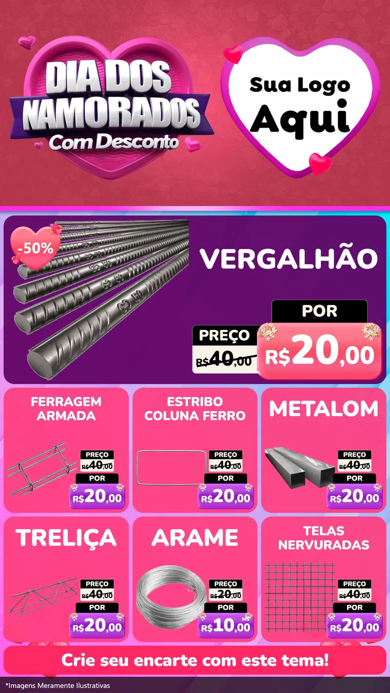 Modelo de Rede Social para Stories com o tema Dia Dos Namorados Com Desconto para Ferragens