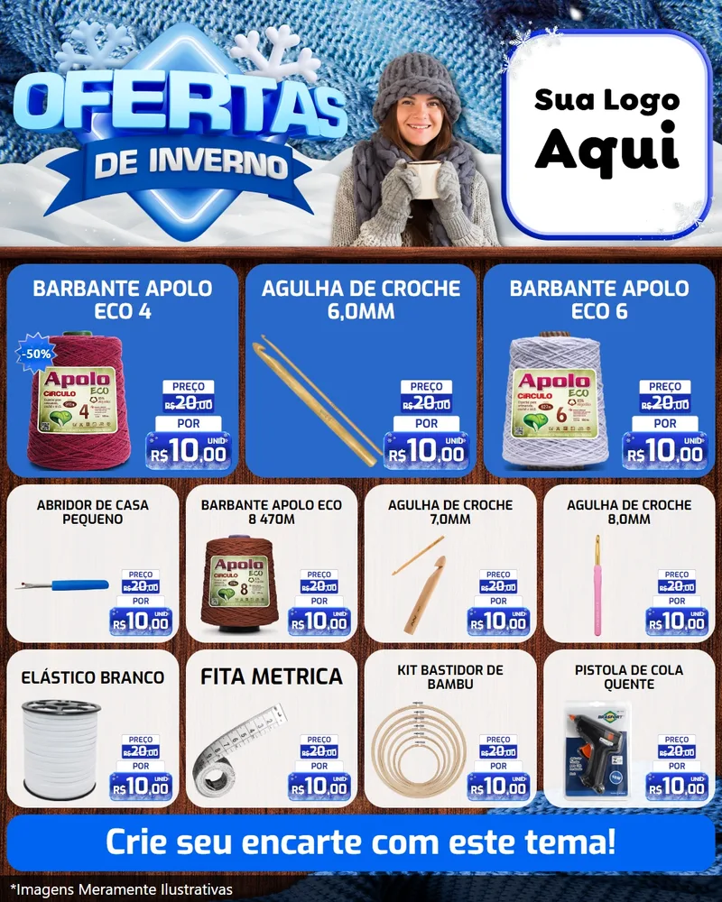 Modelo de Rede Social para Feed Instagram com o tema Ofertas de Inverno para Armarinho e Aviamentos