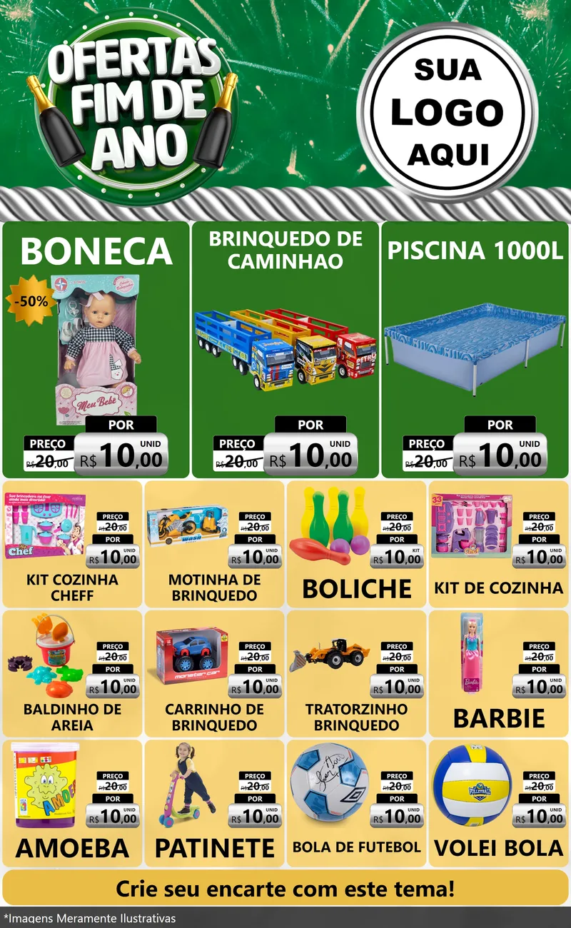 Modelo de Encarte para Encarte Grande com o tema Ofertas Fim de Ano para Brinquedos