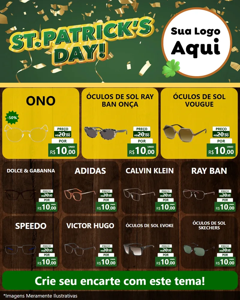 Modelo de Rede Social para Feed Instagram com o tema St Patriks Day para Óticas