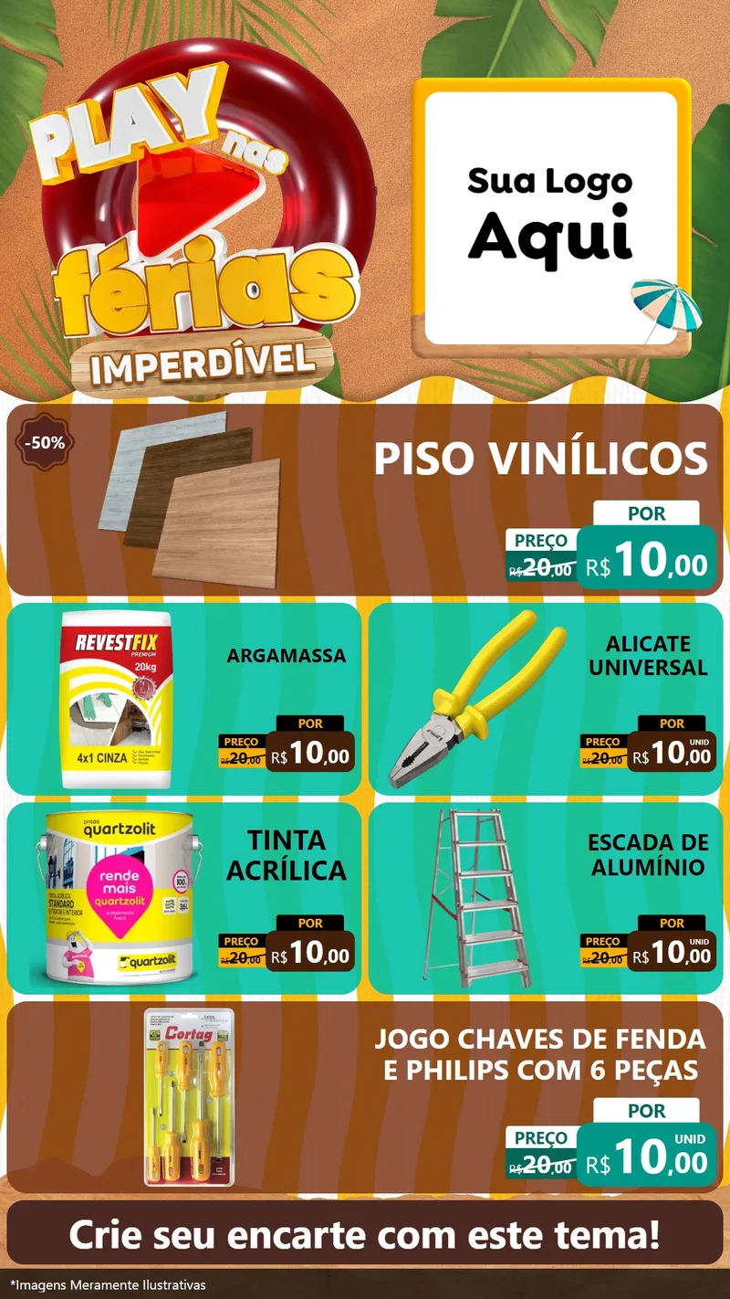 Modelo de TV para TV Vertical com o tema Play Nas Férias Imperdível para Material para Construção