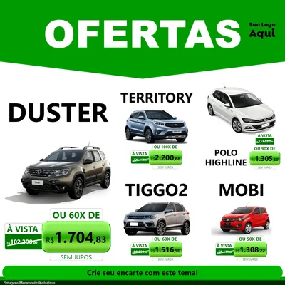Modelo de Rede Social para Feed Facebook com o tema Ofertas Verde Cartaz para Concessionaria de Carros