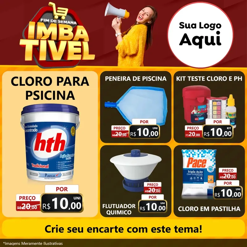 Modelo de Rede Social para Feed Facebook com o tema Fim de Semana Imbatível para Produtos para Piscina