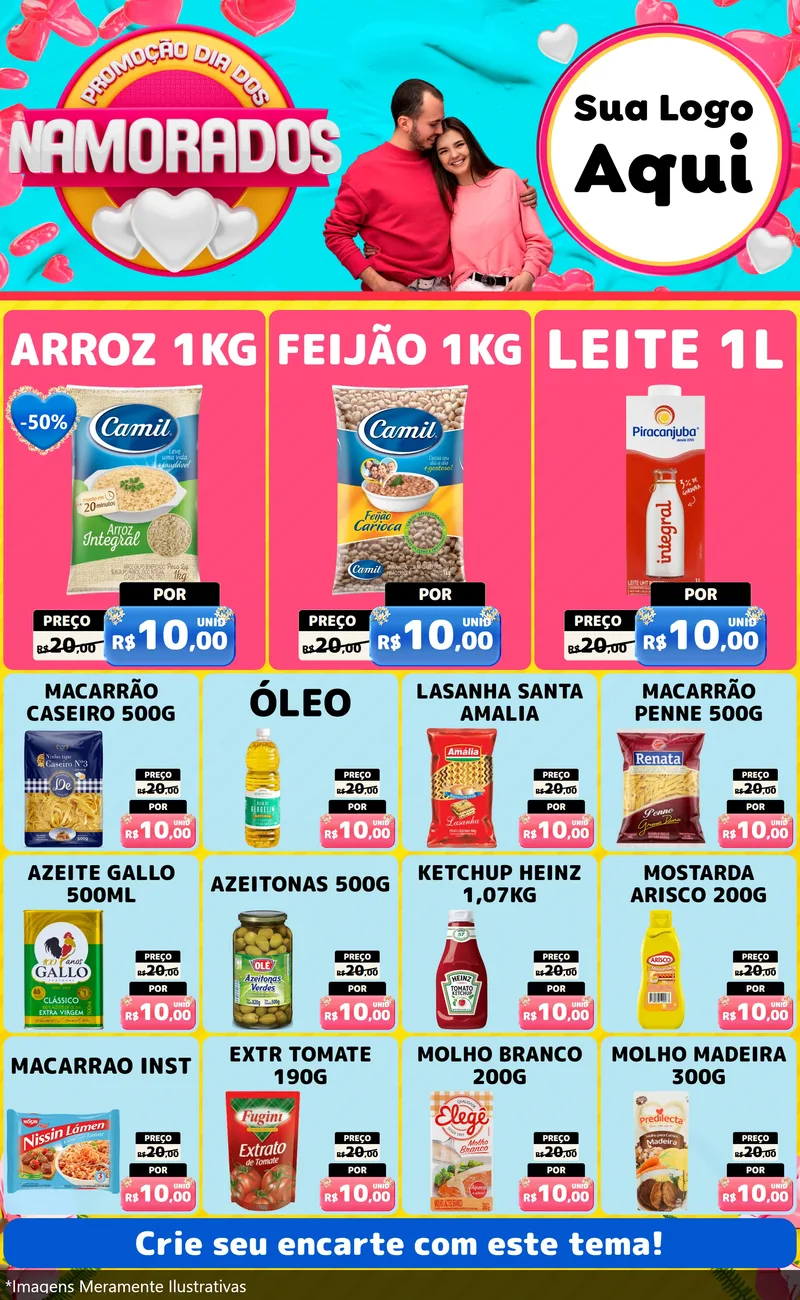 Modelo de Encarte para Encarte Grande com o tema Promoção Dia dos Namorados para Supermercado