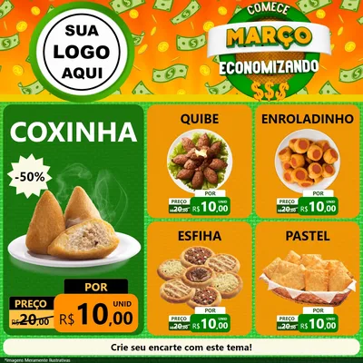 Modelo de Rede Social para Feed Facebook com o tema Comece Março Economizando para Salgadaria