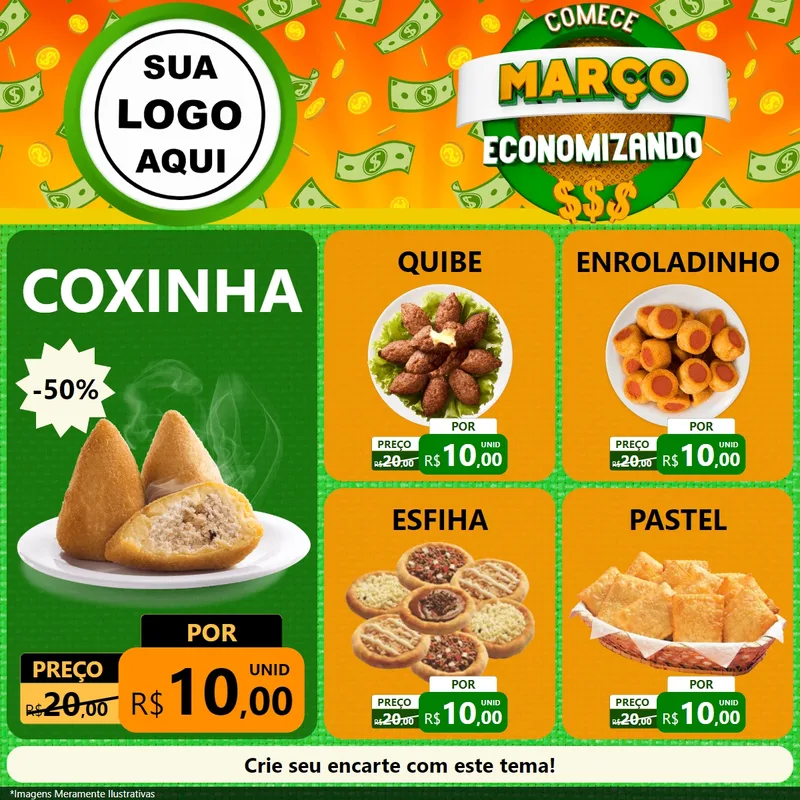 Modelo de Rede Social para Feed Facebook com o tema Comece Março Economizando para Salgadaria
