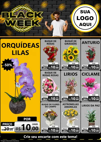 Modelo de Encarte para Encarte A4 Vertical com o tema Black Week para Floricultura e jardim