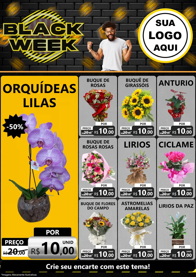 Modelo de Encarte para Encarte A4 Vertical com o tema Black Week para Floricultura e jardim