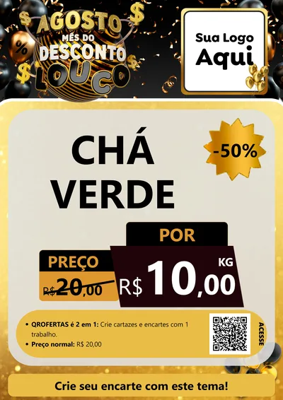Modelo de Cartaz para Cartaz A4 Vertical com o tema Agosto Mês do Desconto Louco para Produtos Naturais