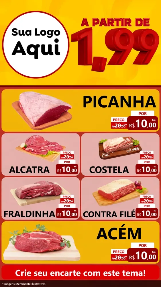 Modelo de TV para TV Vertical com o tema A Partir de Um e Noventa e Nove - 1,99 para Açougue