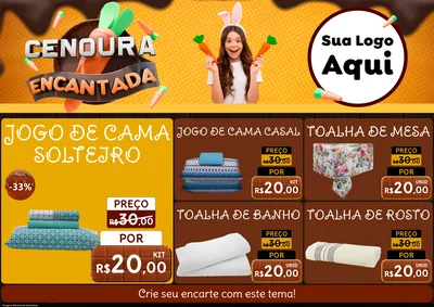 Modelo de Encarte para Encarte A4 Horizontal com o tema Cenoura Encantada - Páscoa para Cama, Mesa e Banho