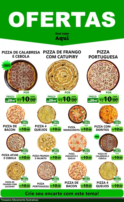 Modelo de Encarte para Encarte Grande com o tema Ofertas Verde Cartaz para Pizzaria