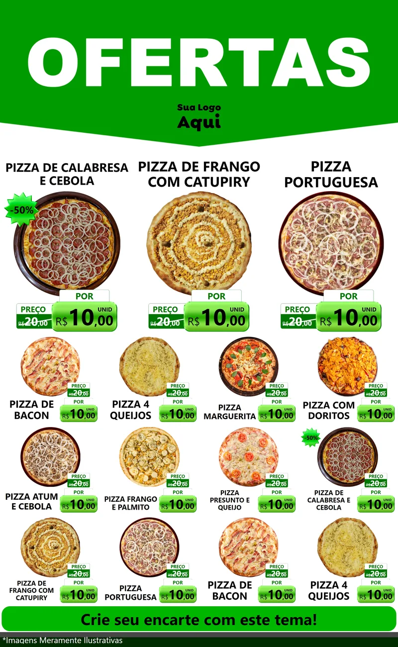 Modelo de Encarte para Encarte Grande com o tema Ofertas Verde Cartaz para Pizzaria