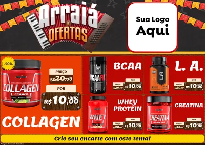 Modelo de Encarte para Encarte A4 Horizontal com o tema Arraiá de Ofertas - Junina para Suplementos alimentares