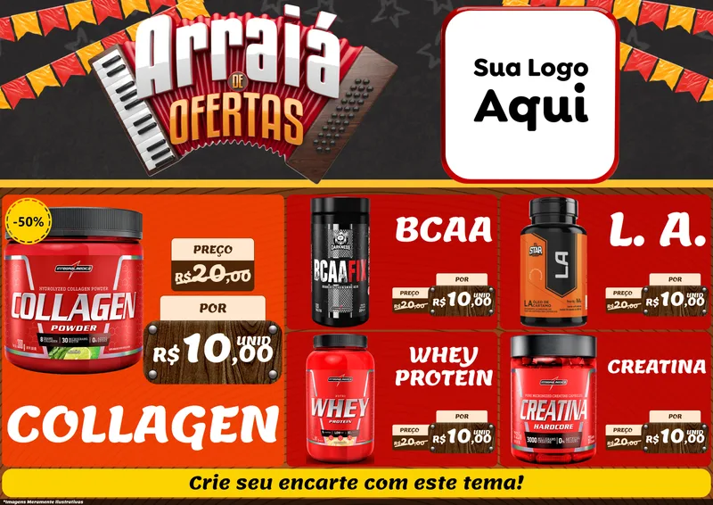 Modelo de Encarte para Encarte A4 Horizontal com o tema Arraiá de Ofertas - Junina para Suplementos alimentares