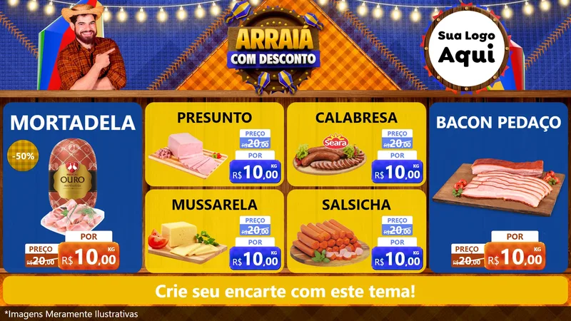 Modelo de TV para TV Horizontal com o tema Arraiá Com Desconto para Frios e Laticínios