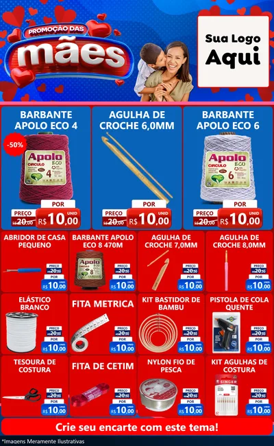 Modelo de Encarte para Encarte Grande com o tema Promoção das Mães para Armarinho e Aviamentos