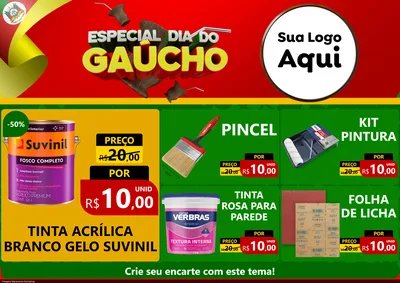 Modelo de Encarte para Encarte A4 Horizontal com o tema Especial Dia do Gaúcho para Tintas e Ferramentas