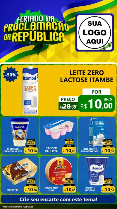 Modelo de Rede Social para Stories com o tema Feriado da Proclamação da República para Frios e Laticínios