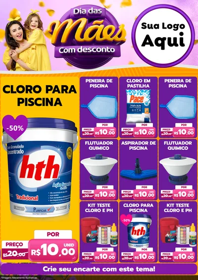Modelo de Encarte para Encarte A4 Vertical com o tema Dia das Mães com Desconto para Produtos para Piscina