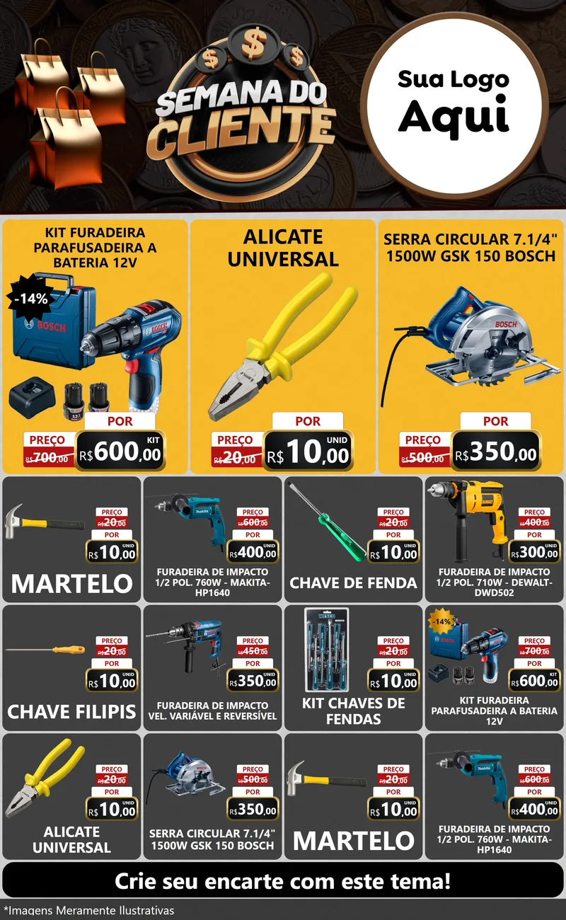 Modelo de Encarte para Encarte Grande com o tema Semana do Cliente para Maquinas e Ferramentas