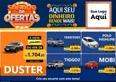 Modelo de Encarte para Encarte A4 Horizontal com o tema Sábado de Ofertas Imperdíveis para Concessionaria de Carros